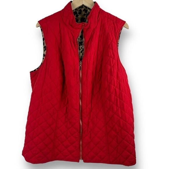 Charter Club Women's Size 2X Reversible Quilted Vest Red and Cheetah Print - Picture 2 of 8